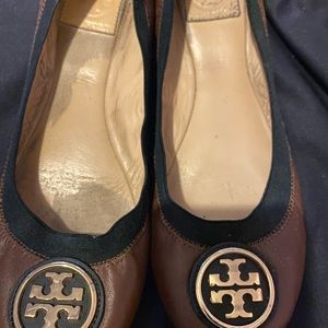 Brown with black trim flats Tory Burch shoes